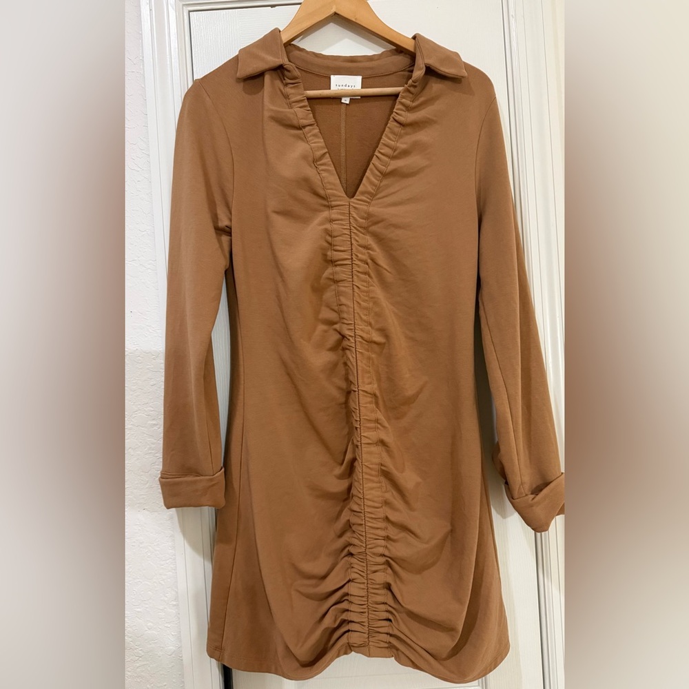 Sundays Camel Ruched Mini Dress